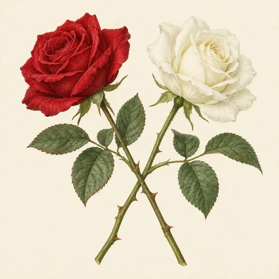 Rose, Red & White together (illustration)